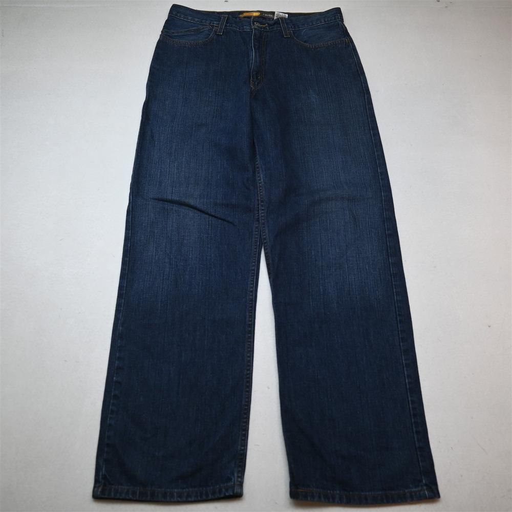 Silvertab 33x34 Dark 100% Cotton Denim Low Loose Baggy Mens Jeans